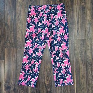 Stella Parker Women’s Cropped Pants Pink/Navy/White Floral Large NWT